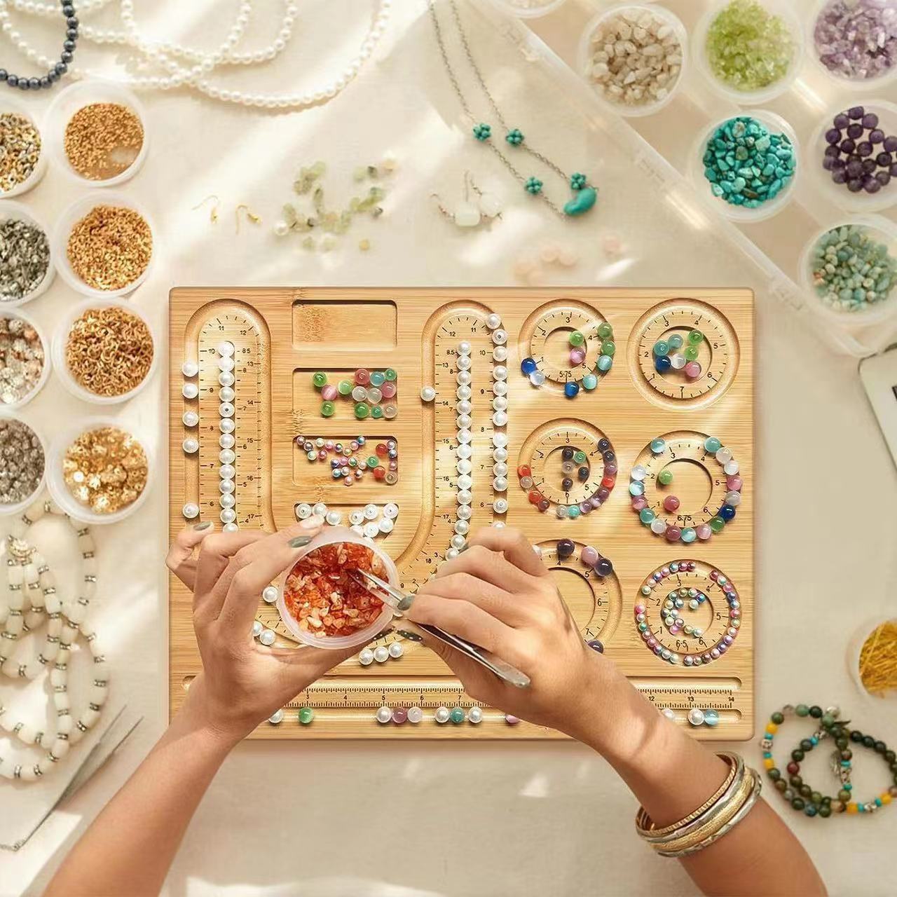 Jewelry Making Organizer - 8 Type Wooden Flocked Beading Tray