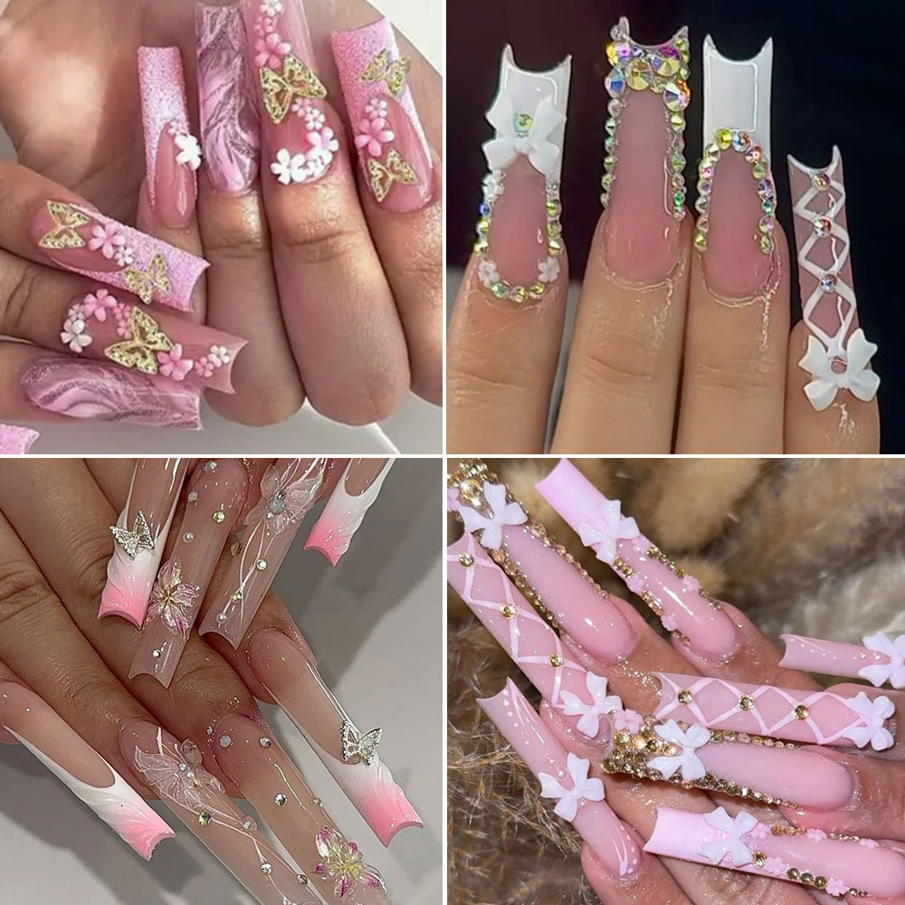 12Grid Pink White Bow Nail Art - Crystal Bead Mix recension och pris